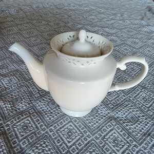 Grace's Teaware White Lace Reticulated Rim Teapot Fine Porcelain